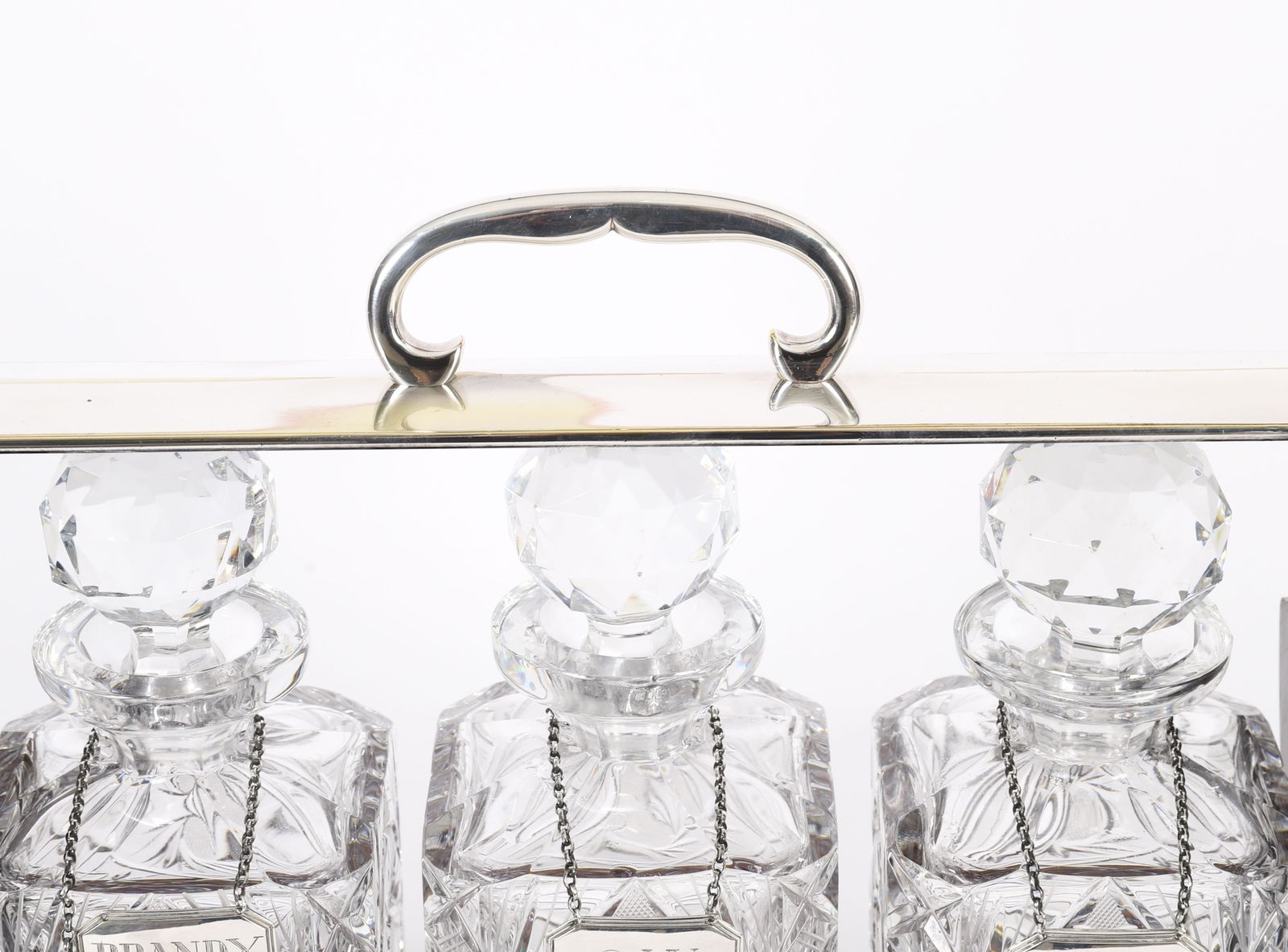 photo vintage Antique Betjemann’s Coromandel 3 Crystal Decanter Tantalus Silver Hallmarks 1907