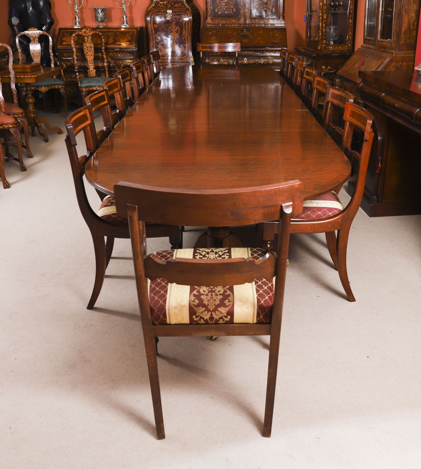 15ft Regency Revival Triple Pillar Dining Table Mid 20th C photo Furniture