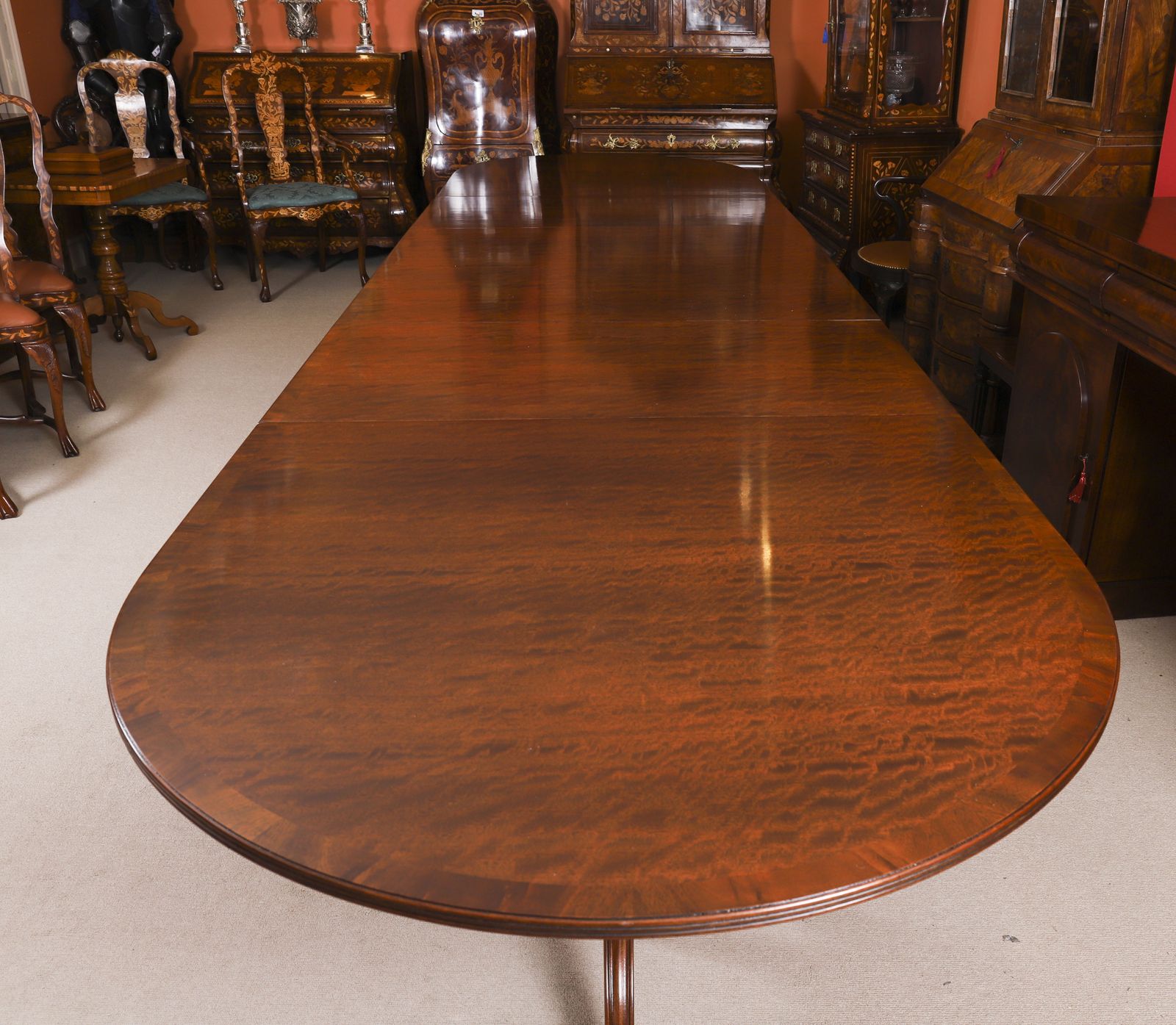 photo furniture 15ft Regency Revival Triple Pillar Dining Table Mid 20th C