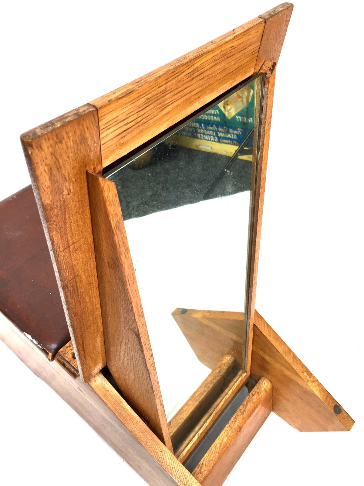 photo for sale Antique Wooden Oak 1930s Shoe Shine / Shop Used Try On Seat / Box With Mirror.