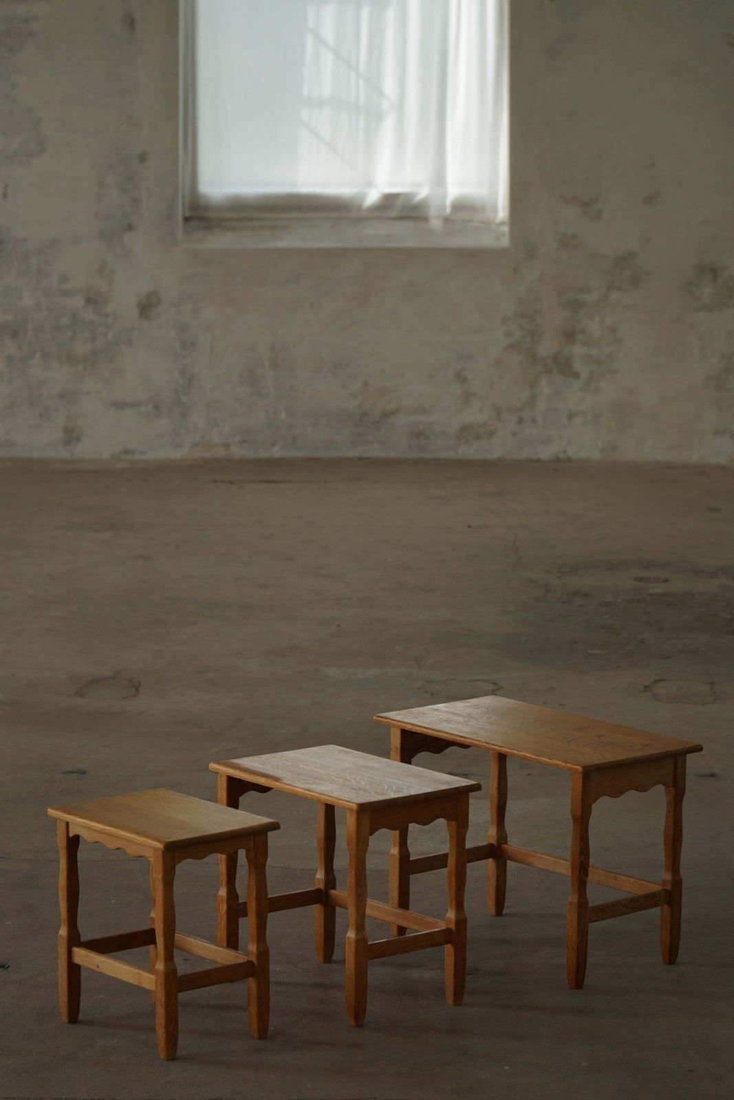 Mid Century, Set Of 3 Nesting Tables In Oak Made By A Danish Cabinetmaker, 1960s photo vintage