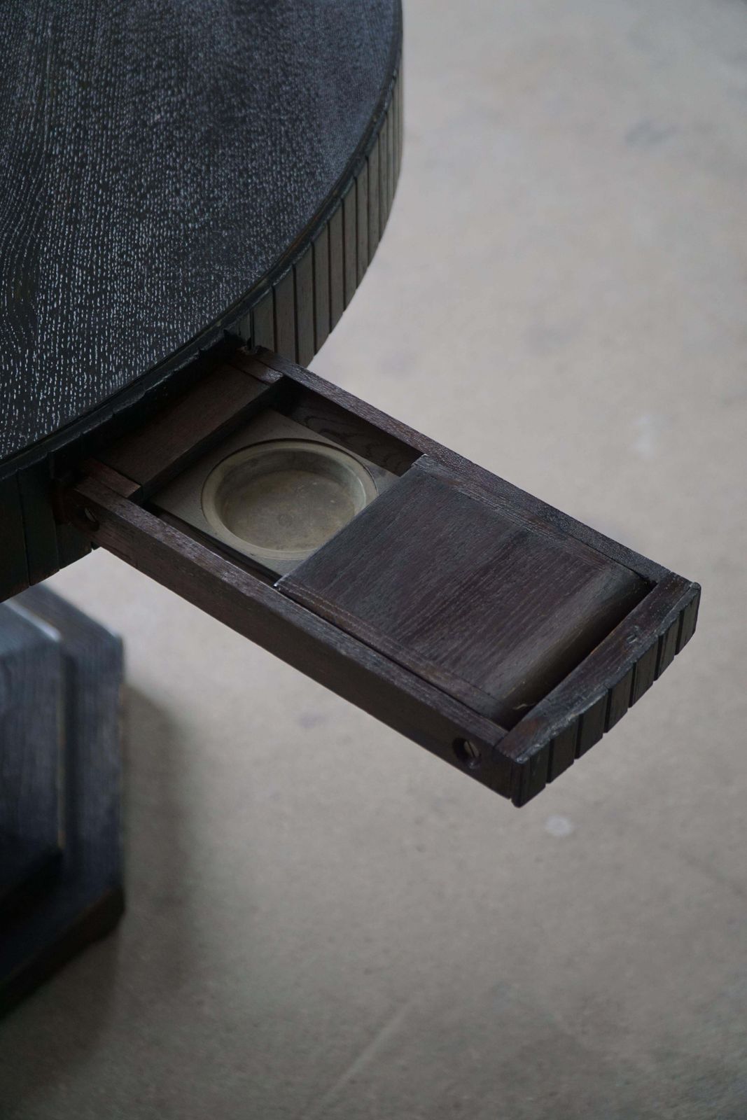 photo for sale Round Danish Art Deco Dining / Console Table In Ebonized Oak, Early 20th Century