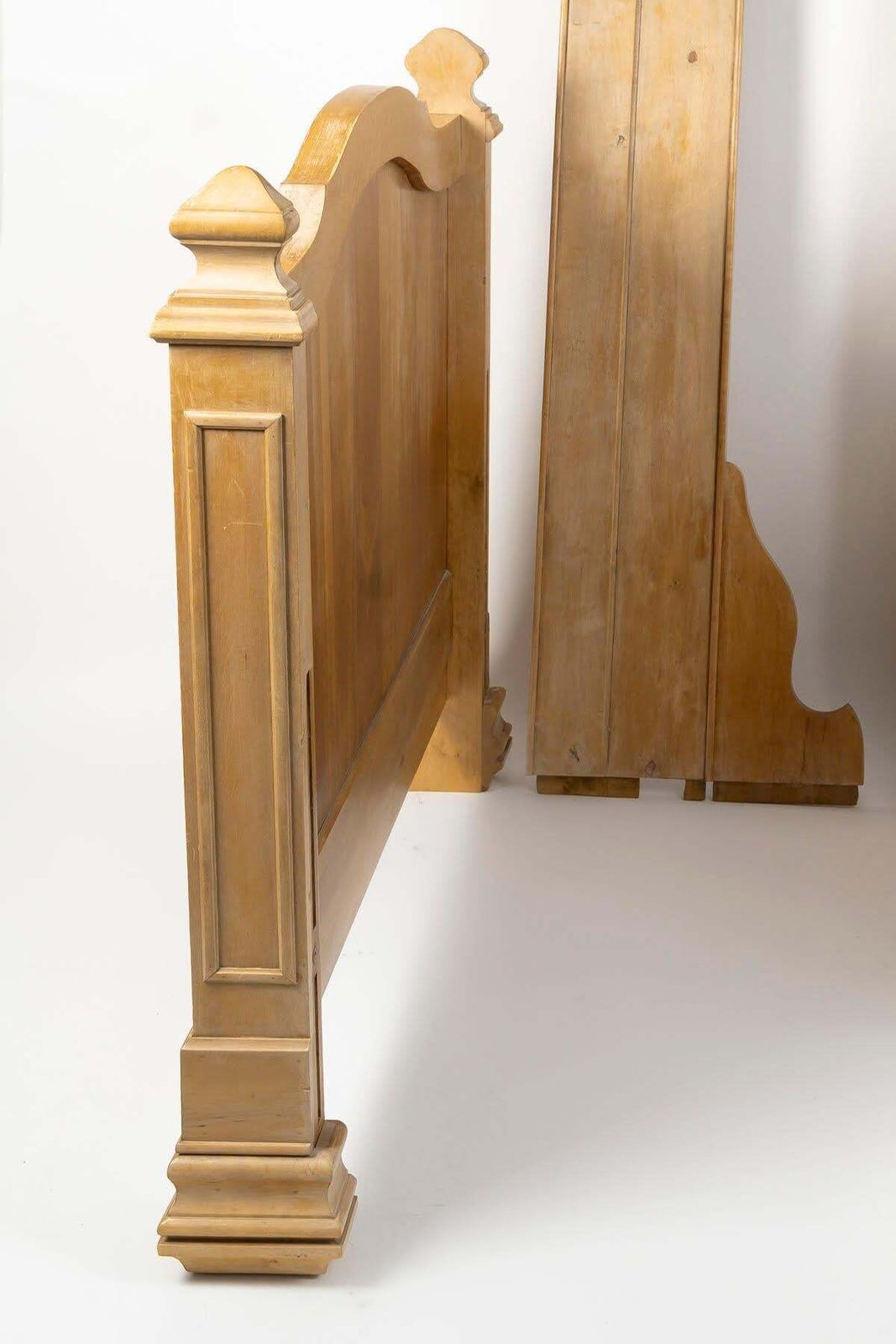 Single Bed Frame With Bench, Light Solid Wood, Napoleon III Style, 20th Century.. photo for sale