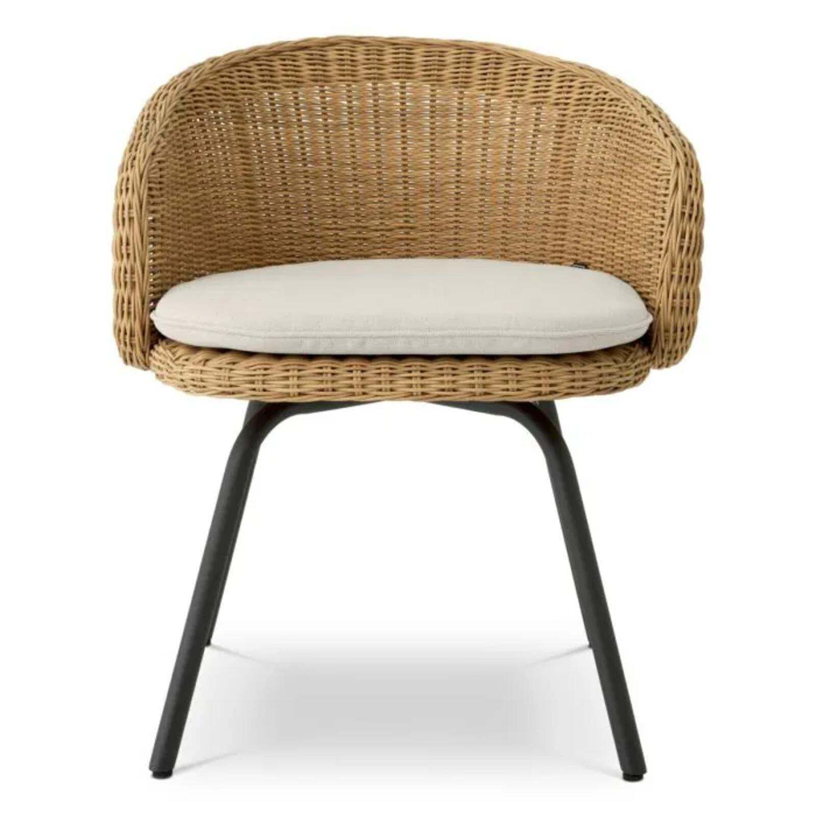 Contemporary Viola Sand Faux Rattan Outdoor Dining Chair photo for sale