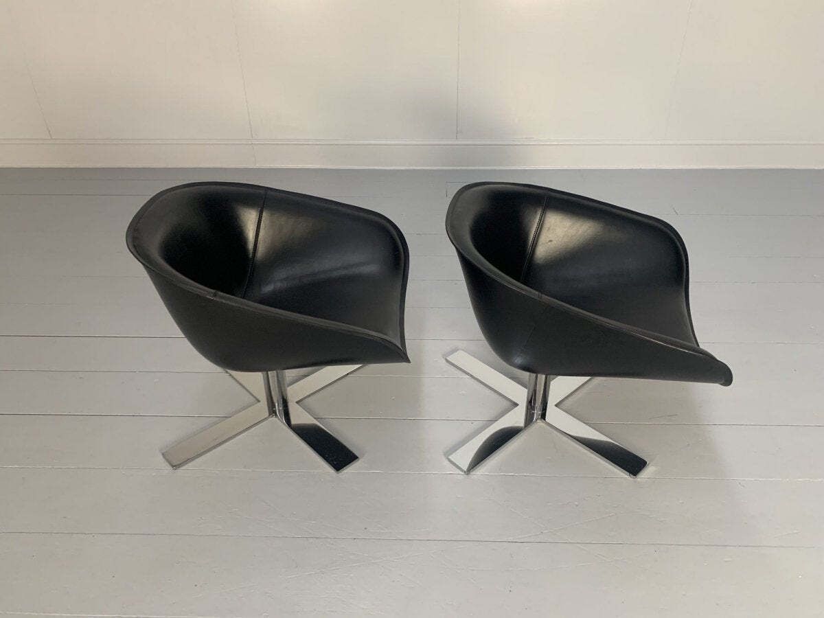 B&B Italia Mart Swivel Armchairs   In Black Pelle Leather And Metal, Set Of 2 photo vintage