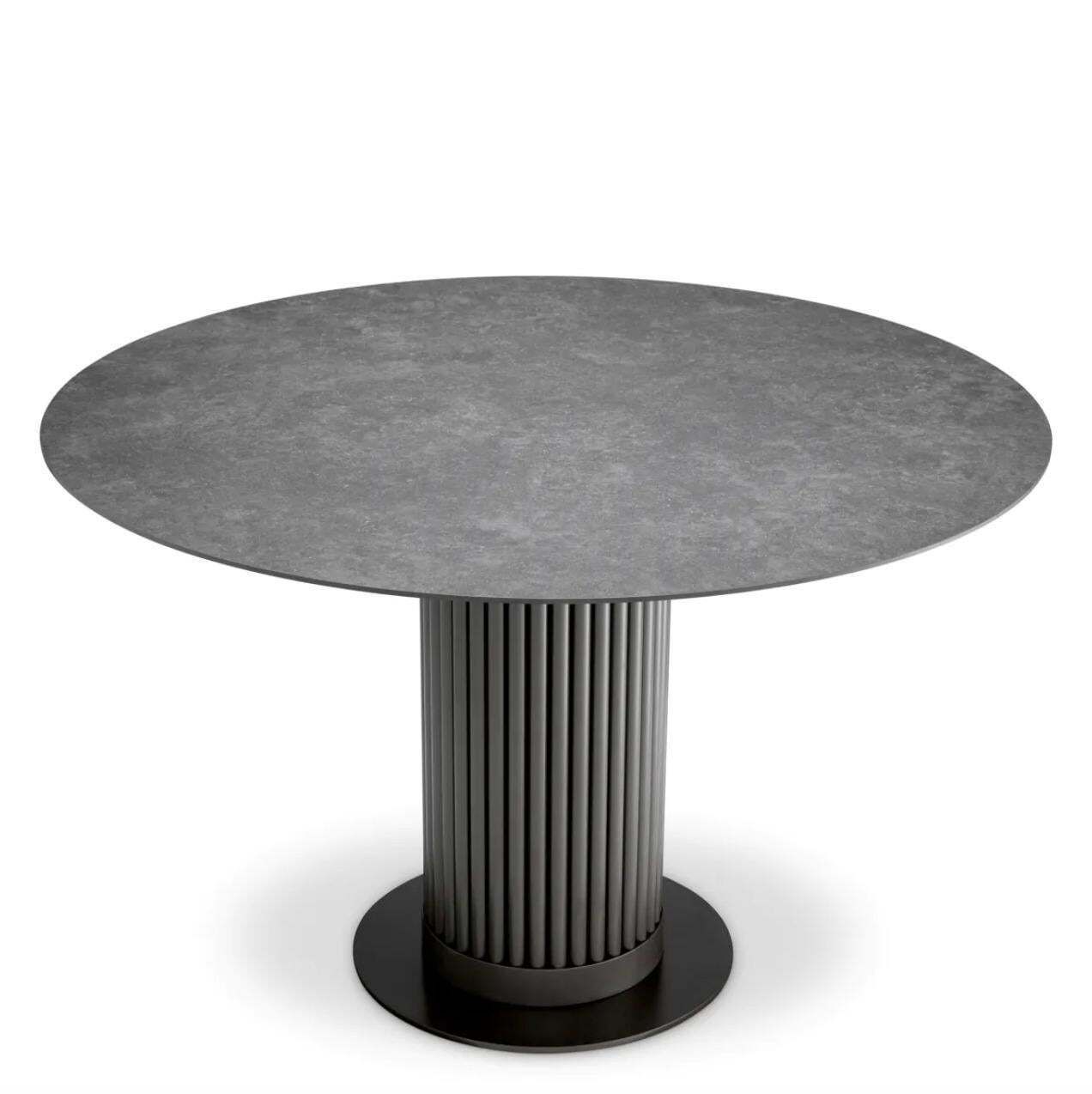 Round Outdoor Dining Table With Bronze Finish And Grey Ceramic Top. photo furniture