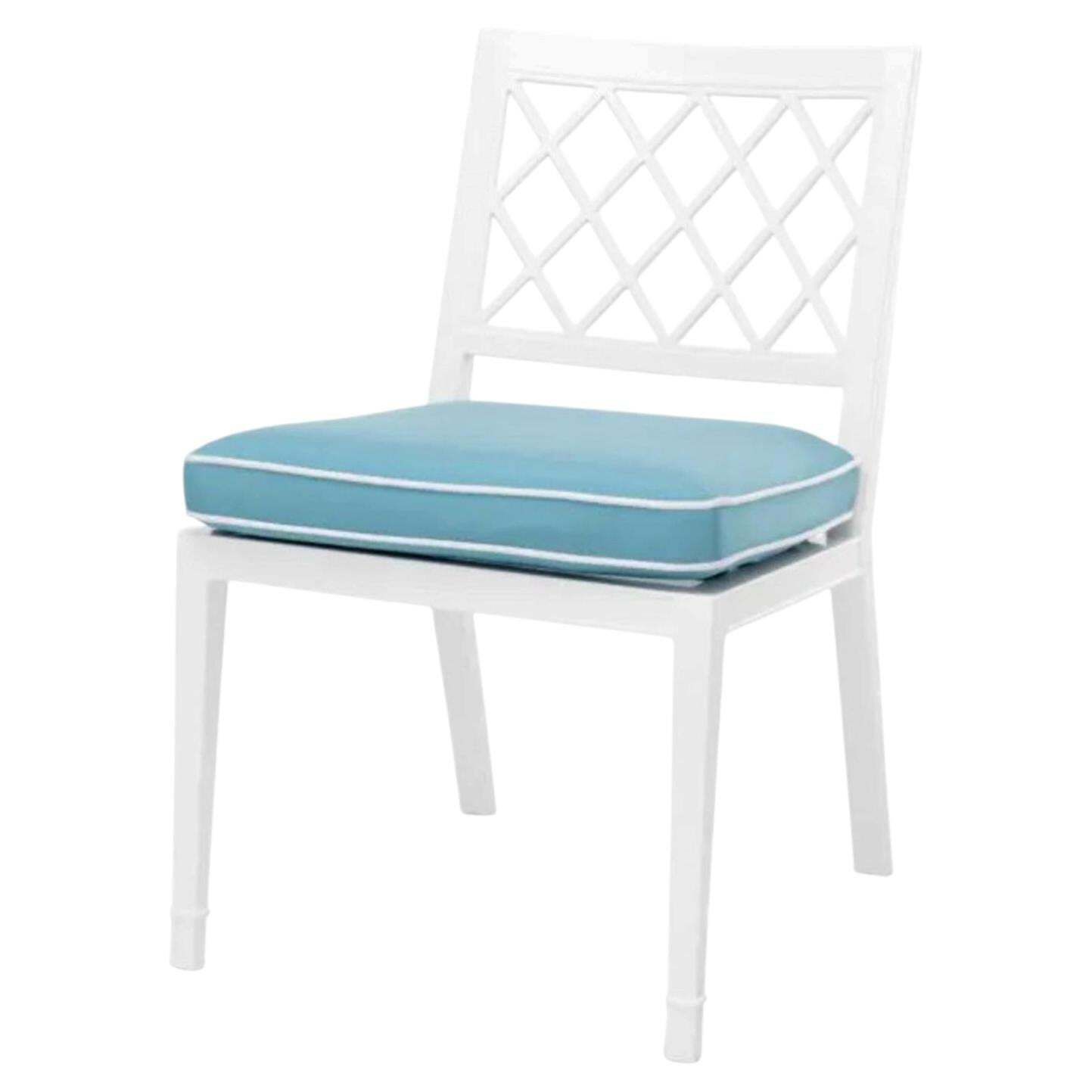 Contemporary Outdoor Dining Chair With Mineral Blue Sunbrella Cushion.