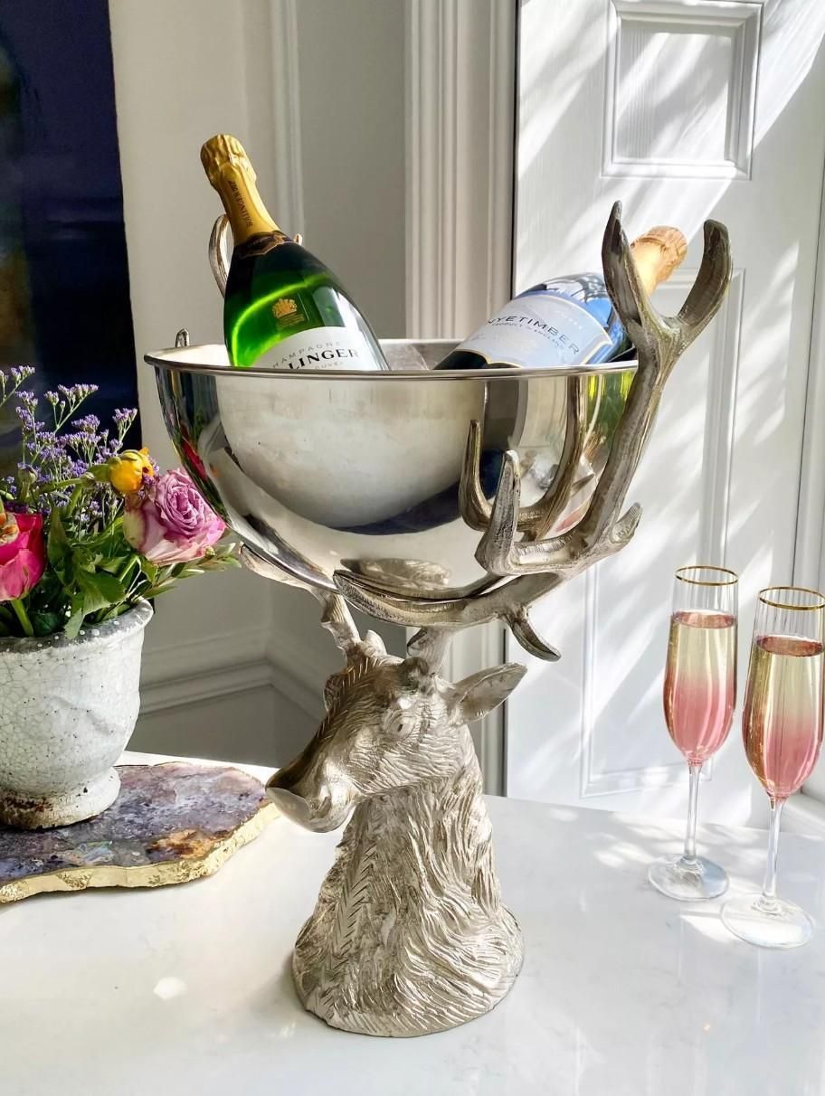 Stag Head Stainless Steel Wine Cooler, Champagne Bucket & Ice Bowl Centrepiece photo 1130.0