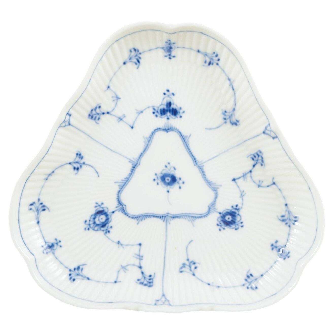 Royal Copenhagen. Blue Fluted Plain Triangular Dish In Porcelain. 1965