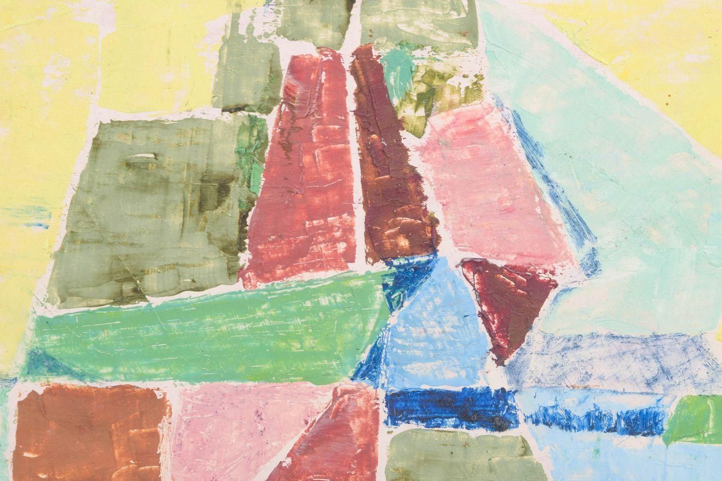 Torsten Hugo Olson, Zweeds kunstenaar. Olieverf op paneel. Abstracte compositie, 1975 photo furniture