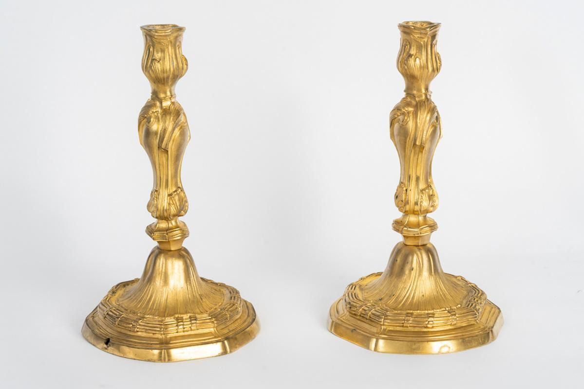 Pair Of Gilded Bronze Candlesticks In The Louis XVI Style, 19th Century. photo for sale