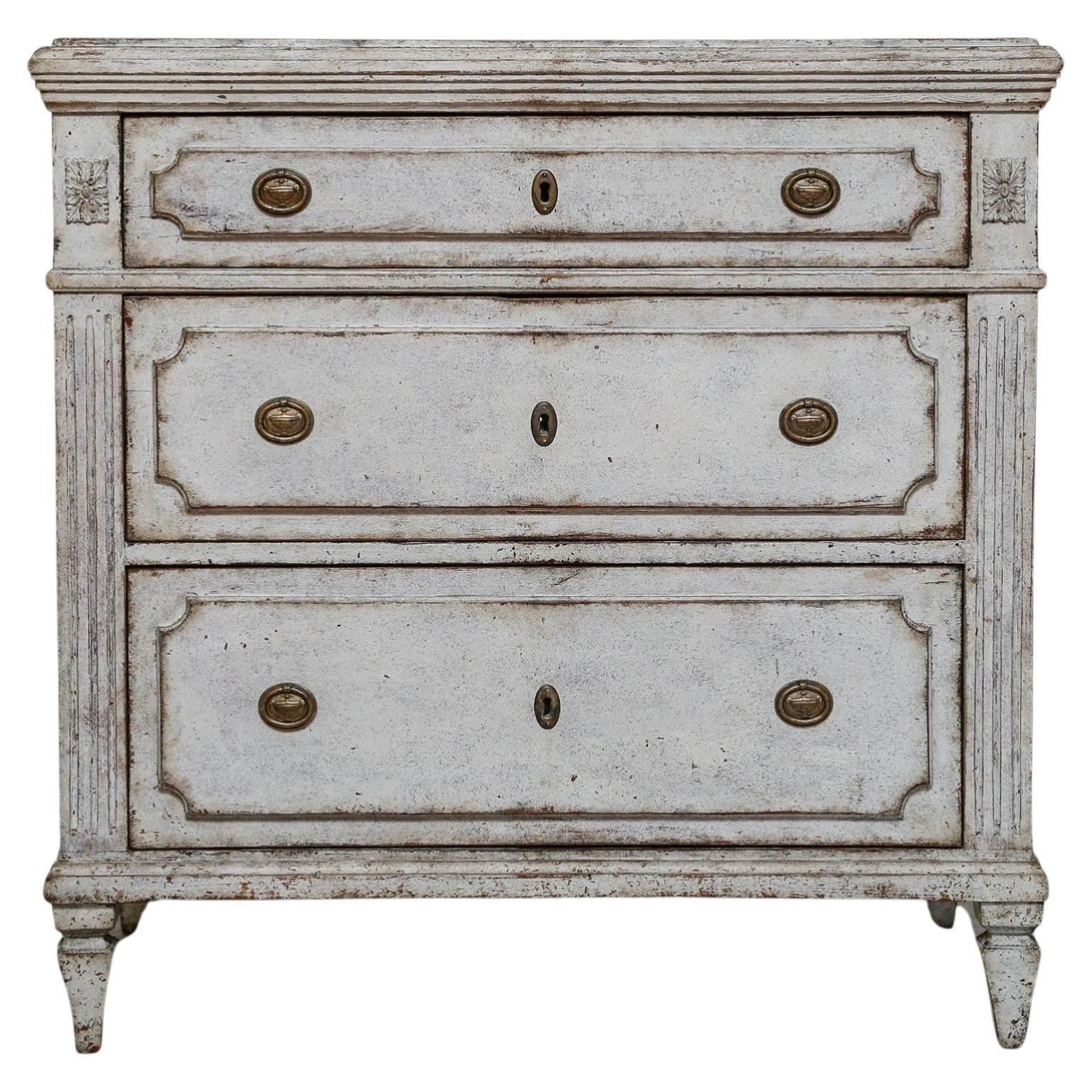 Swedish Gustavian Painted Chest Of Drawers Commode Grey White C.1860