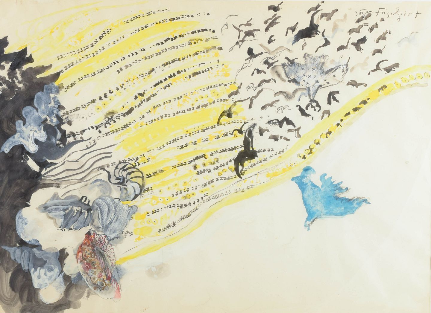 Jörgen Fogelqvist. Aquarel op papier. Poëtische abstracte compositie. Midden 20e eeuw.