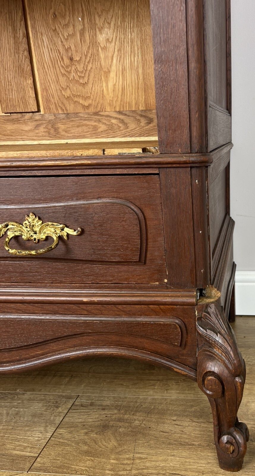 Furniture Bookcase Antique French Style Oak Display Cabinet Carved Sideboard Lot 6155 photo