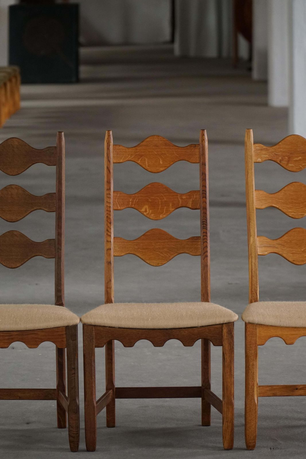 Set Of 6 Highback Dining Chairs In Oak, Danish Modern, Henning Kjærnulf, 1960s photo for sale