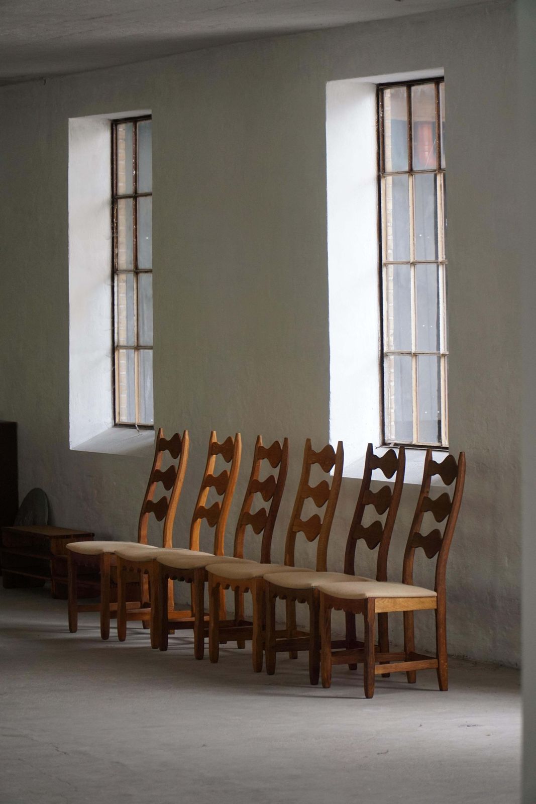 Set Of 6 Highback Dining Chairs In Oak, Danish Modern, Henning Kjærnulf, 1960s photo Furniture