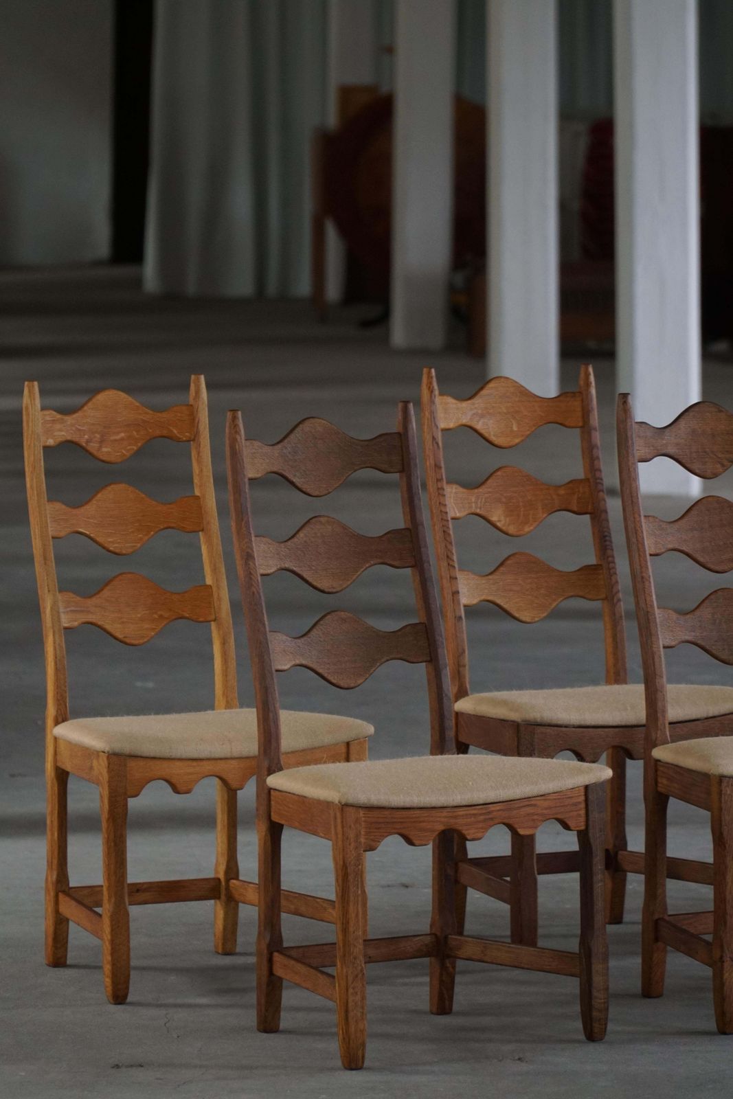 Set Of 6 Highback Dining Chairs In Oak, Danish Modern, Henning Kjærnulf, 1960s photo 3257.0