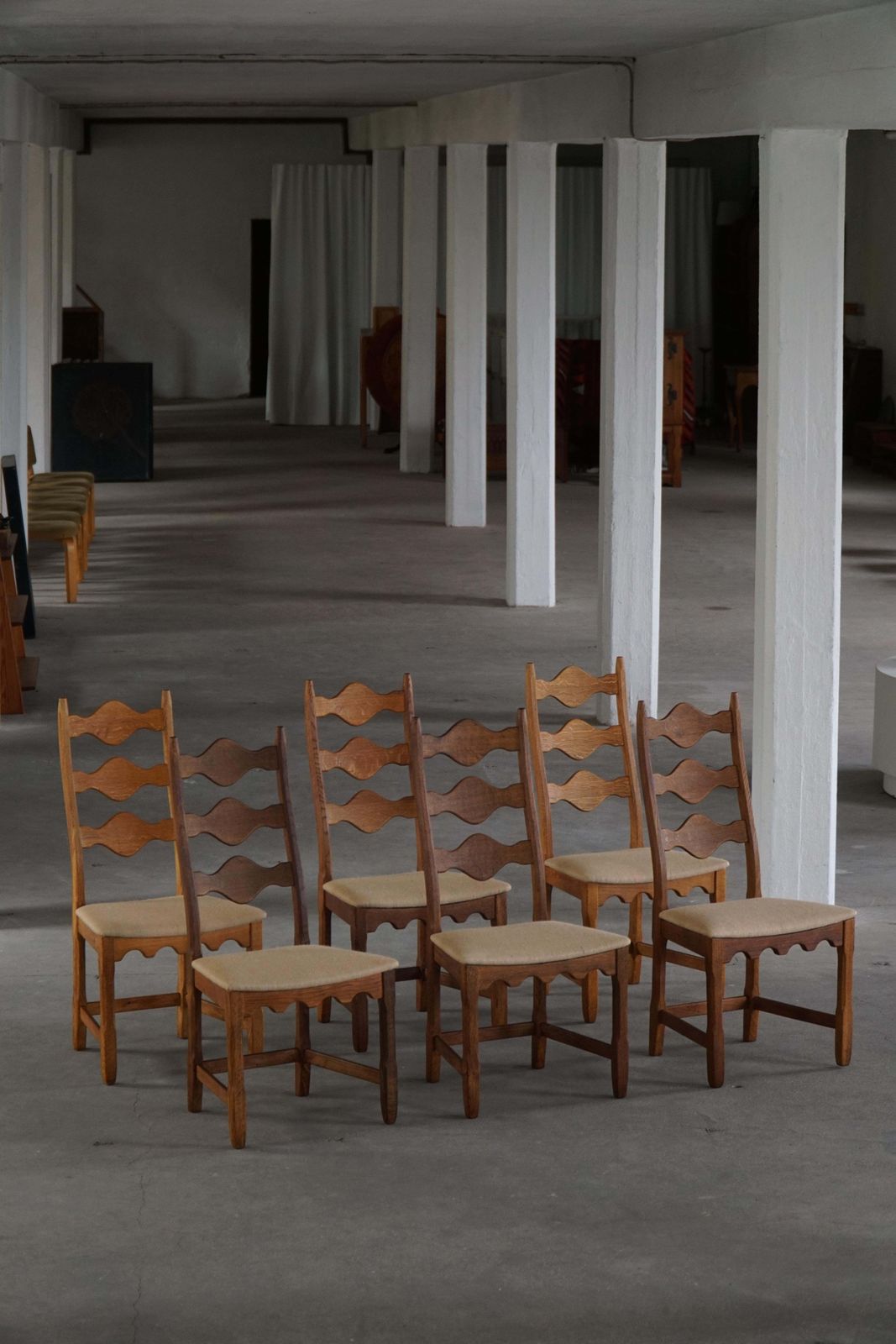 Set Of 6 Highback Dining Chairs In Oak, Danish Modern, Henning Kjærnulf, 1960s photo buy