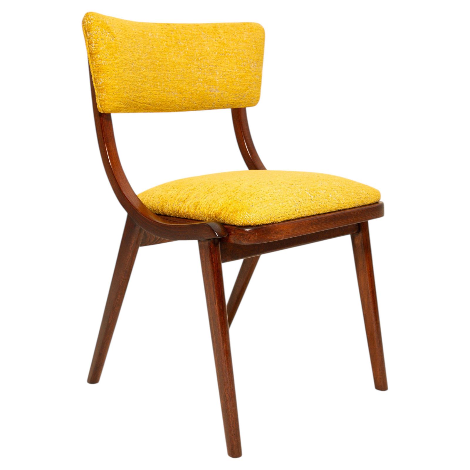 Mid-Century Modern boemerangstoel, geel Spiriti Jacquard Dedar, Polen, jaren 1960