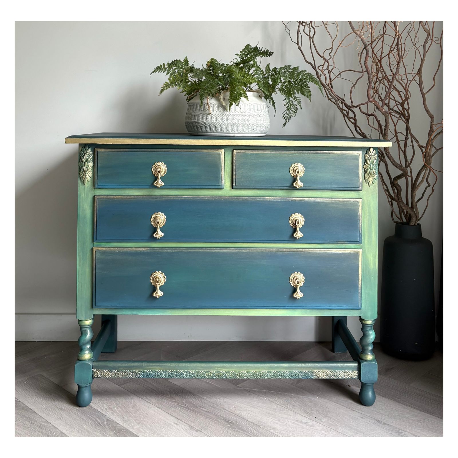 Vintage Oak Chest Of Drawers, Green photo for sale