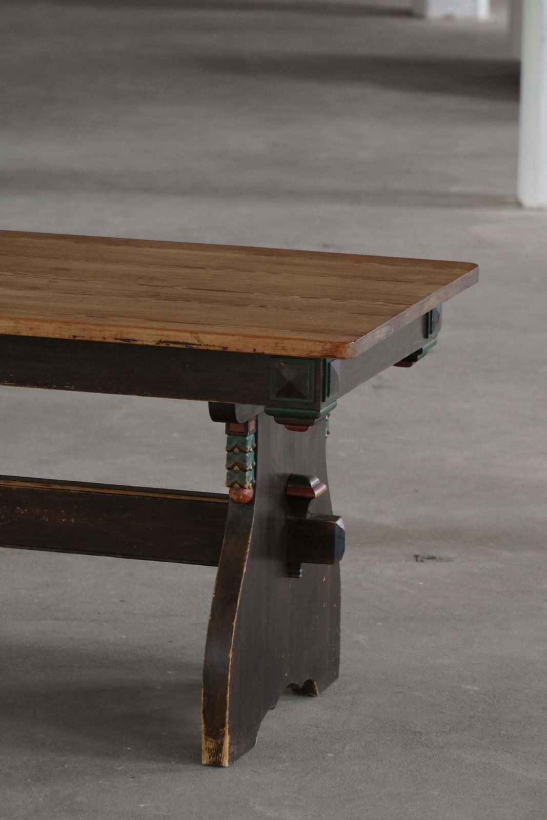 photo buy Scandinavian Rustic Folk Art Dining Table In Stained Pine, Sweden, 1900s–1940s