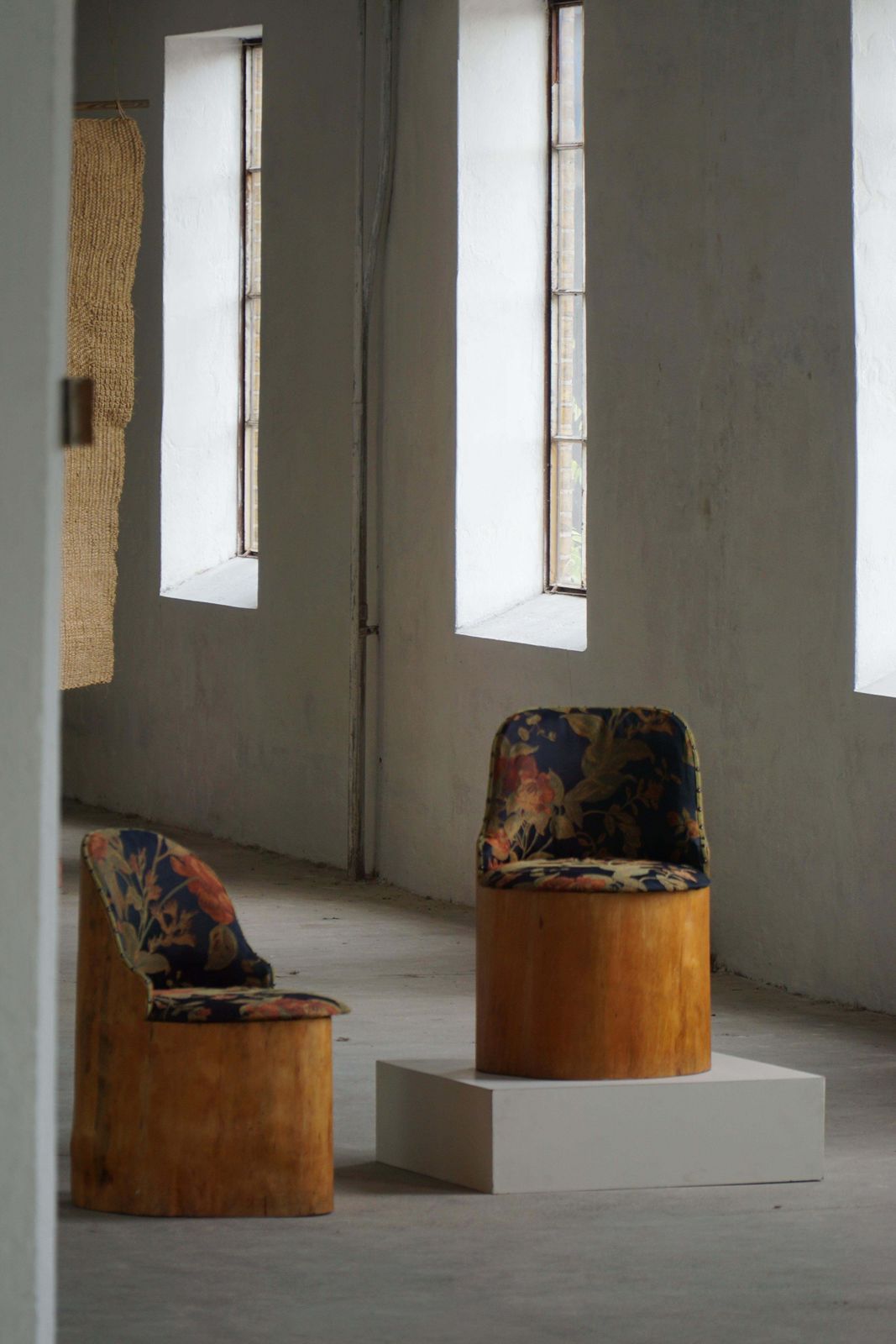 Swedish Stump Chair / “Kubstol” In Pine & Floral Upholstery, Mid 20th Century photo for sale