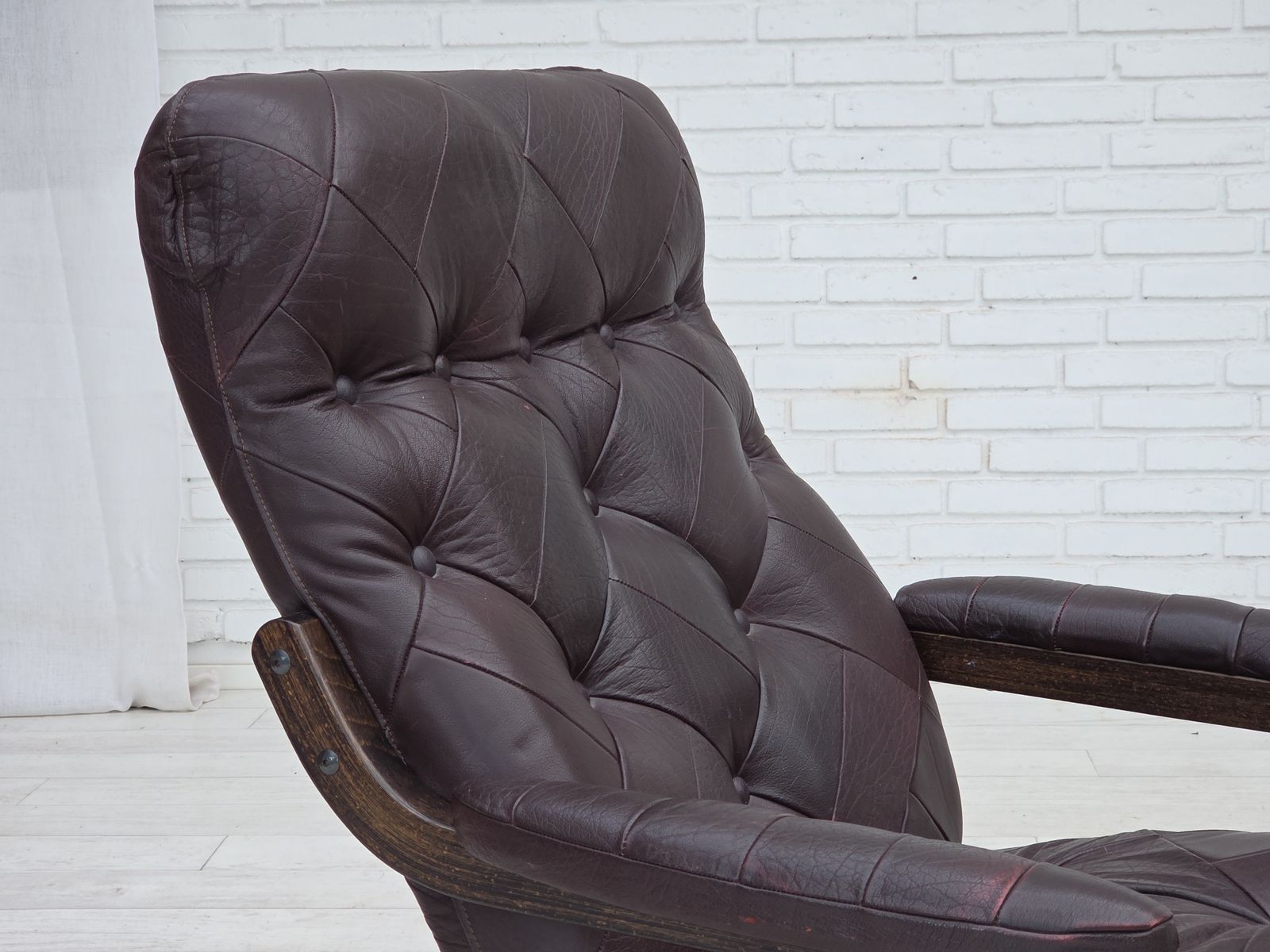 1970s, Scandinavian Armchair, Brown Furniture Leather, Bent Wood. photo for sale