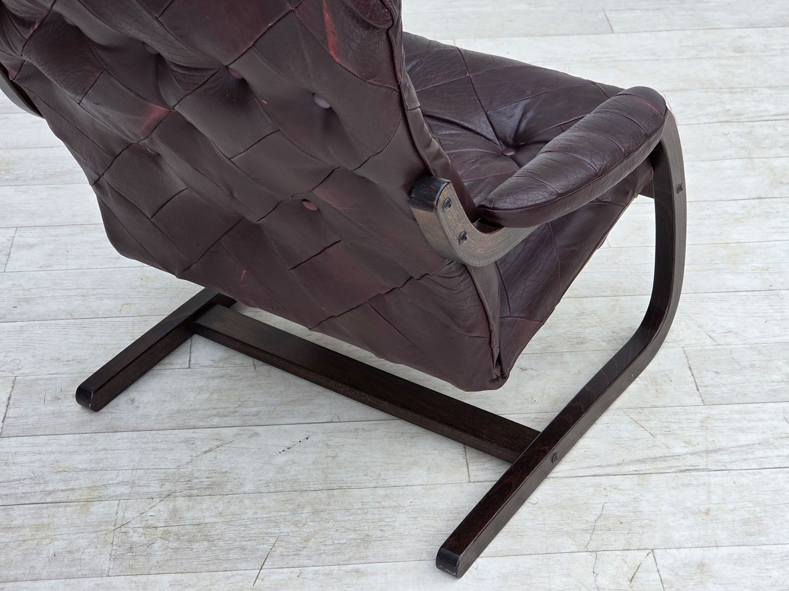 750.0 1970s, Scandinavian Armchair, Brown Furniture Leather, Bent Wood. photo