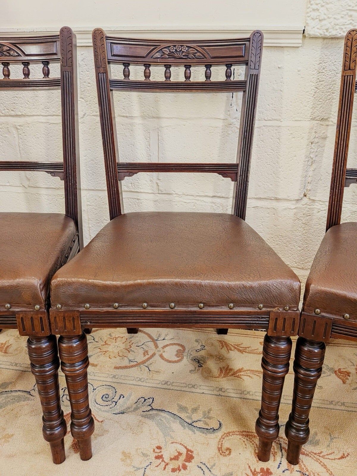 Victorian Set Of 4 Oak Stained Carved Dining Chairs photo buy