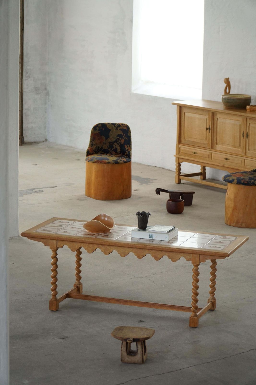 photo furniture Danish Mid Century Modern, Oak Coffee Table With Ceramic Tile Top, 1950s