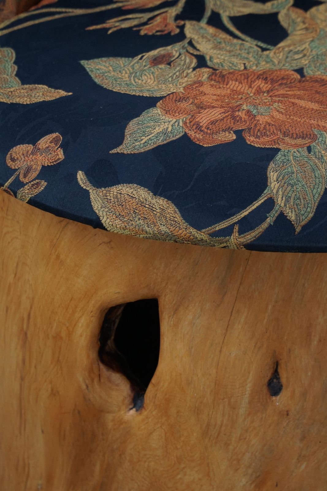 photo vinterior Swedish Stump Chair / “Kubstol” In Pine & Floral Upholstery, Mid 20th Century