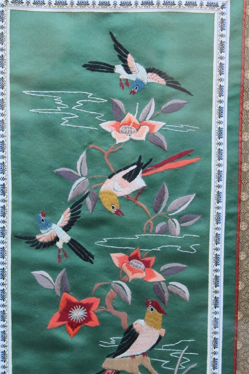 China Colorful Silk Fabric Paintings With Flowers Birds And Trees 1950s. photo 1040.0