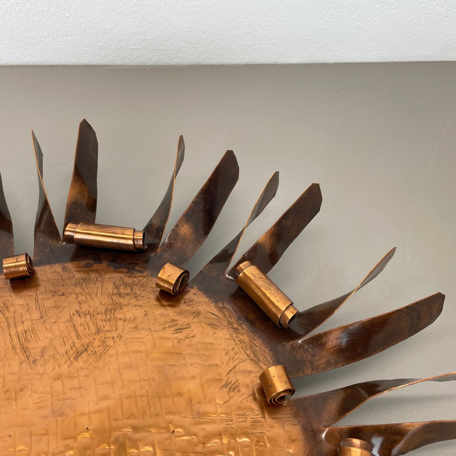 Large 50cm Solid Copper Stilnovo Style Sunburst Theatre Wall Light , Italy 1950s photo vintage