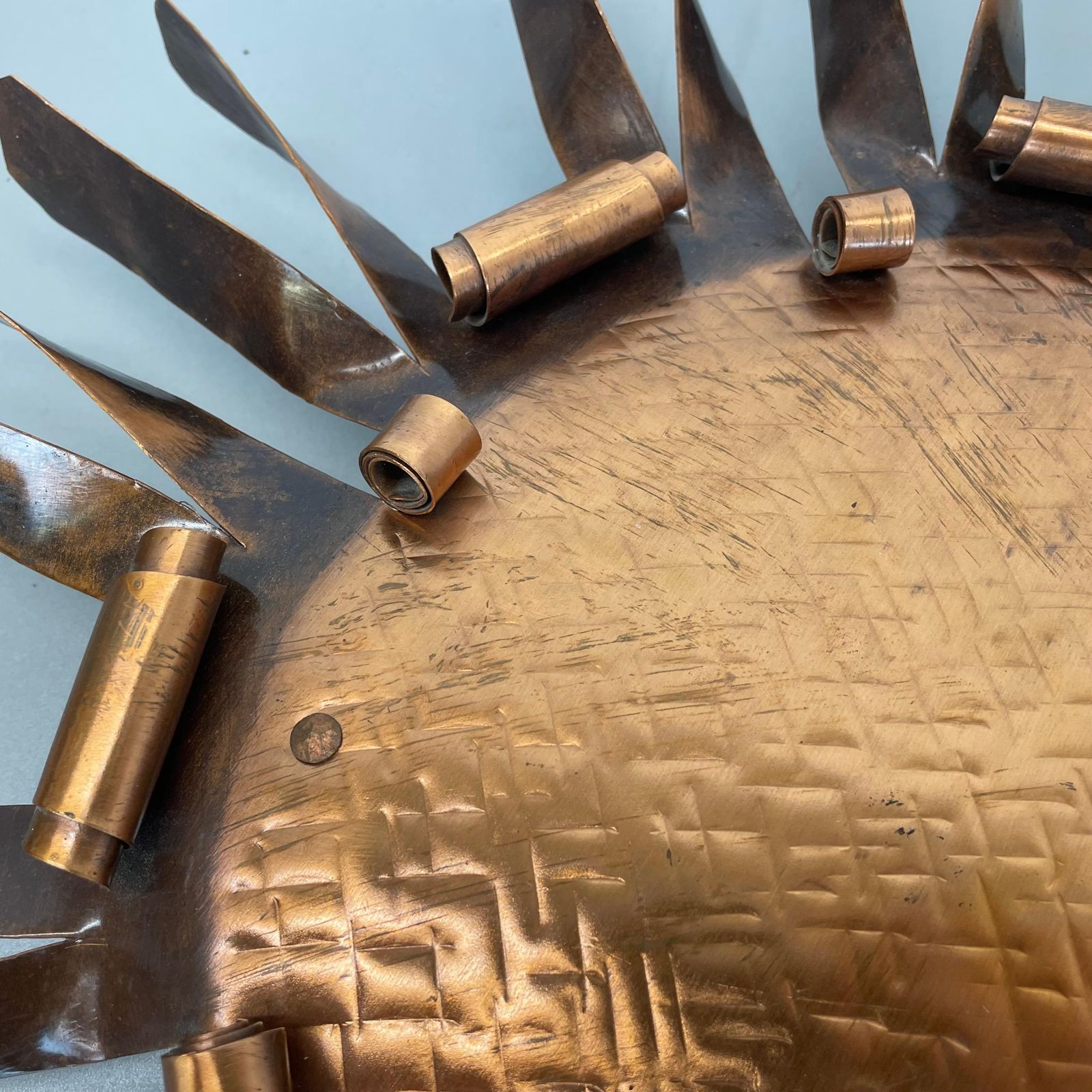 Lighting Large 50cm Solid Copper Stilnovo Style Sunburst Theatre Wall Light , Italy 1950s photo