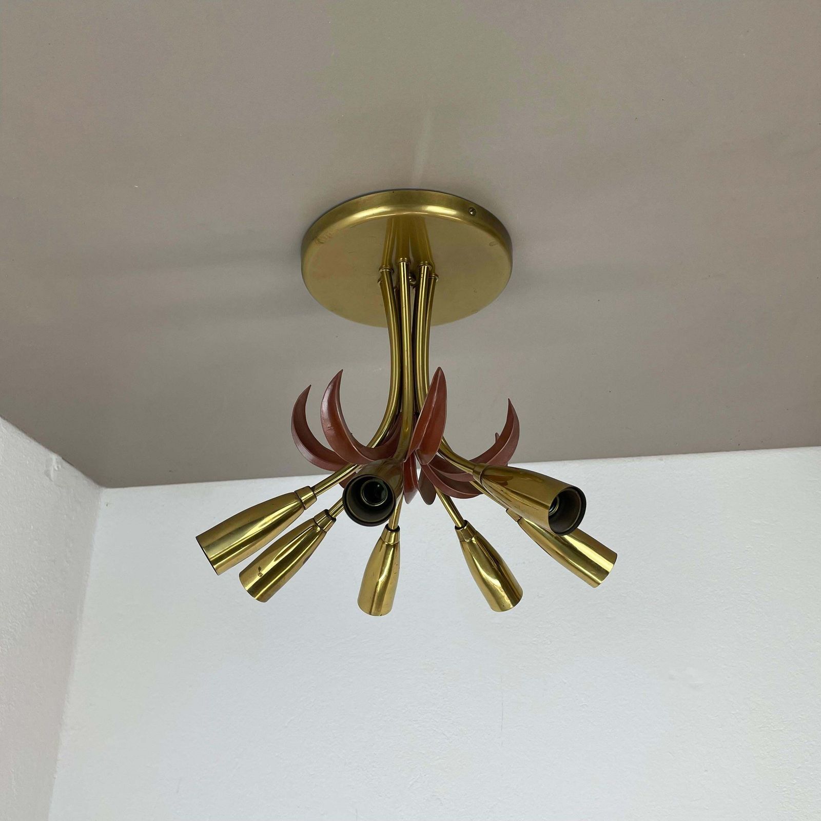Brass Italian Stilnovo Style Theatre Ceiling Light Flush Mount, Italy, 1950s photo for sale
