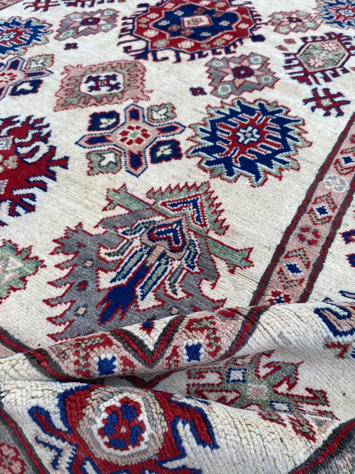 Handgeknoopt Afghaans Kazak Kaukasisch tribaal vloerkleed 5x7 photo Textiel