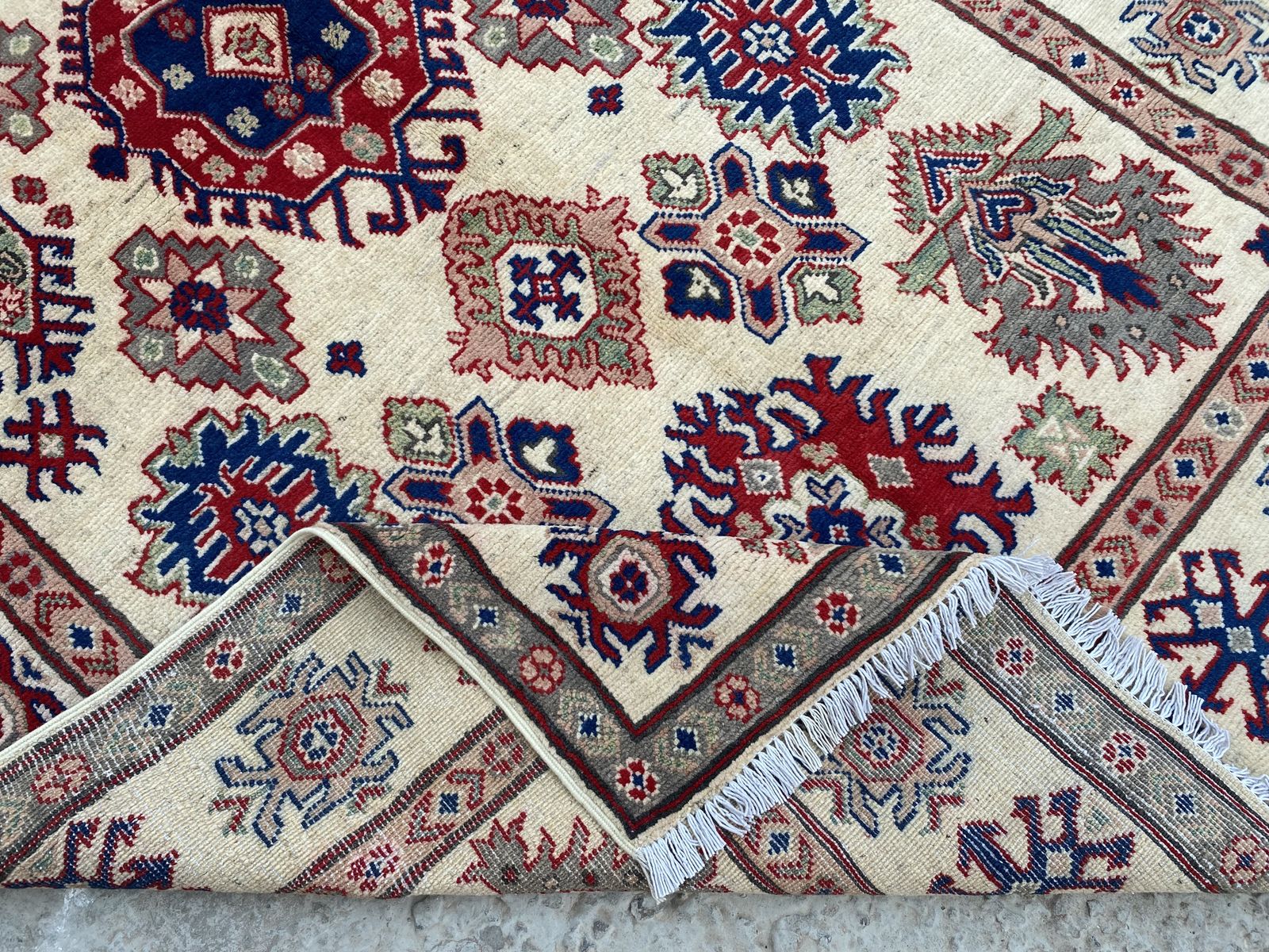 Handgeknoopt Afghaans Kazak Kaukasisch tribaal vloerkleed 5x7 photo 566.0