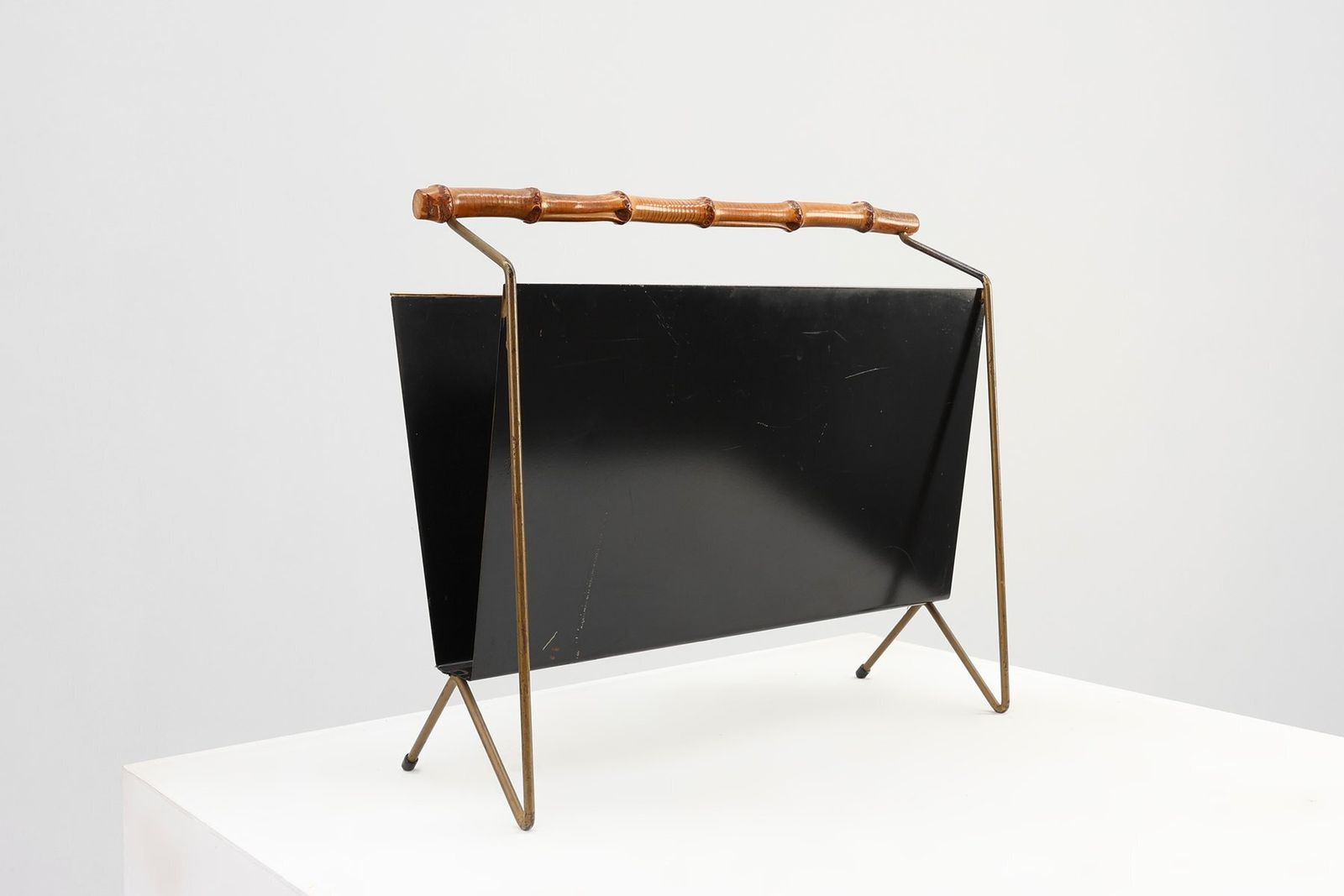 Mid Century Modern Magazine Holder With Bamboo Handle, Belgium, 1960s photo vintage