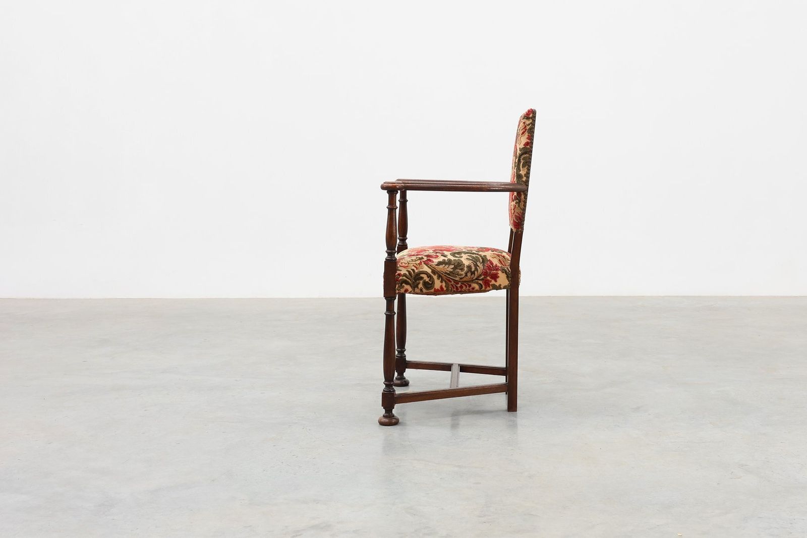 Antique Oak Louis XIII Chair With Floral Upholstery, France, 1890 photo for sale