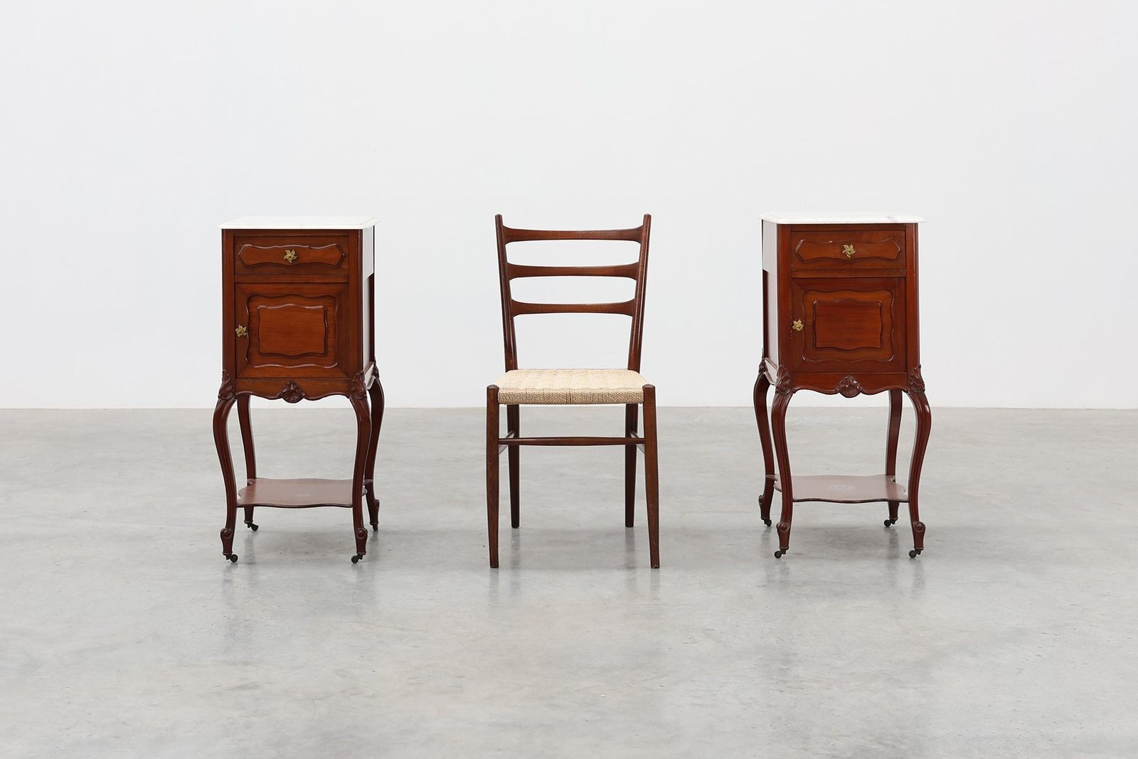 Walnut Louis XV Nightstands With Carrara Marble Tops, France, 1900, Set Of 2 photo furniture