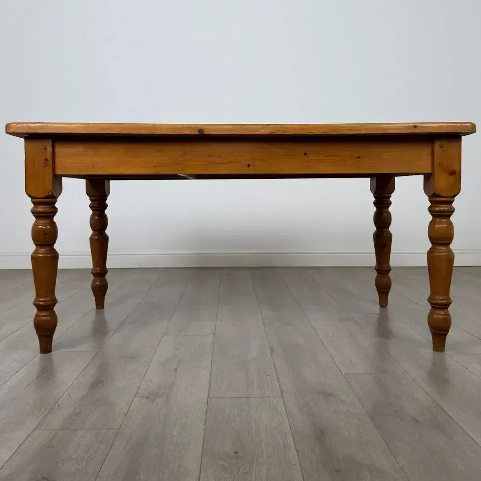 Antique 20th Century Pine Farmhouse Dining Table photo furniture