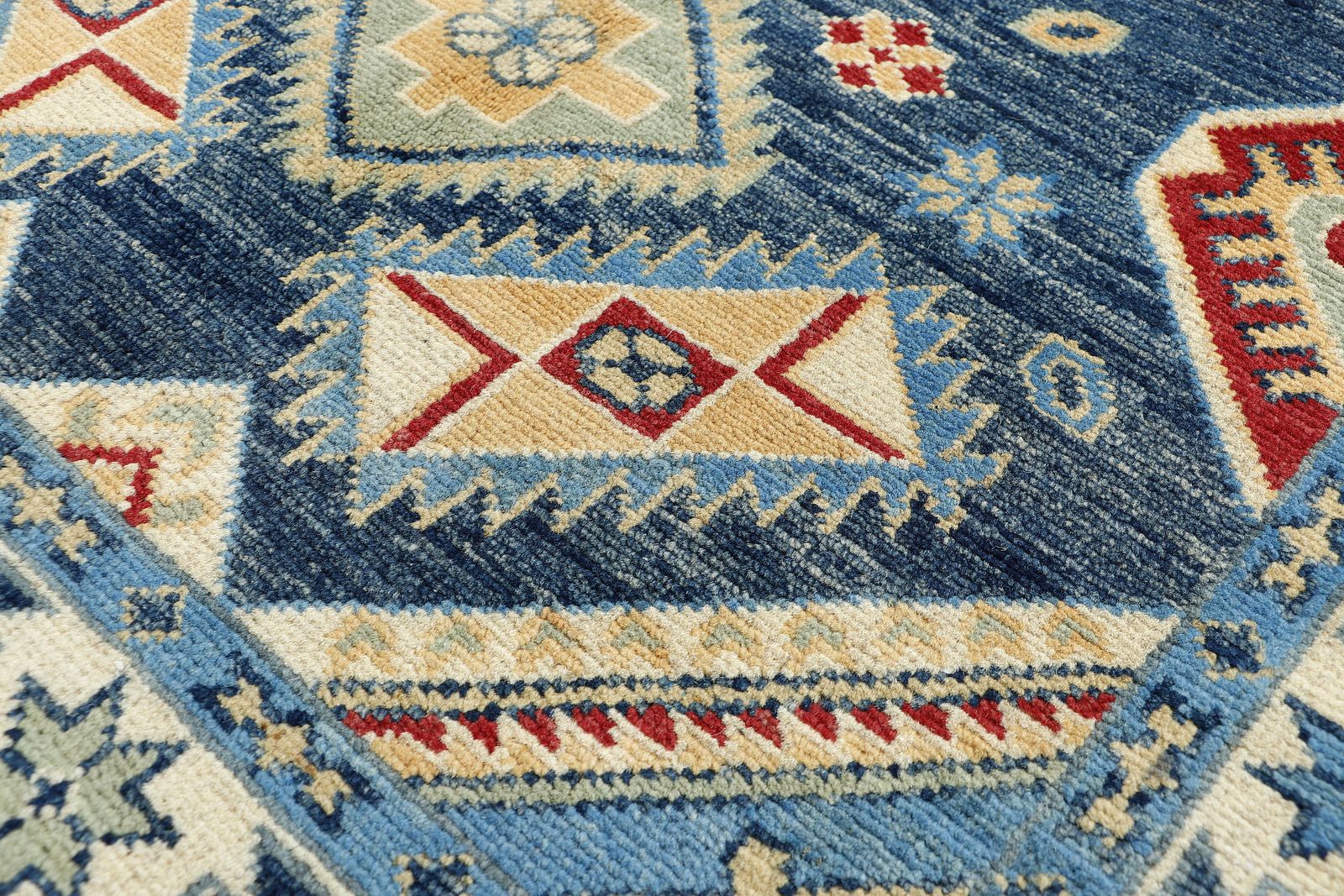 Traditioneel Kazak handgeknoopt blauw vloerkleed 3x5 photo Textiel