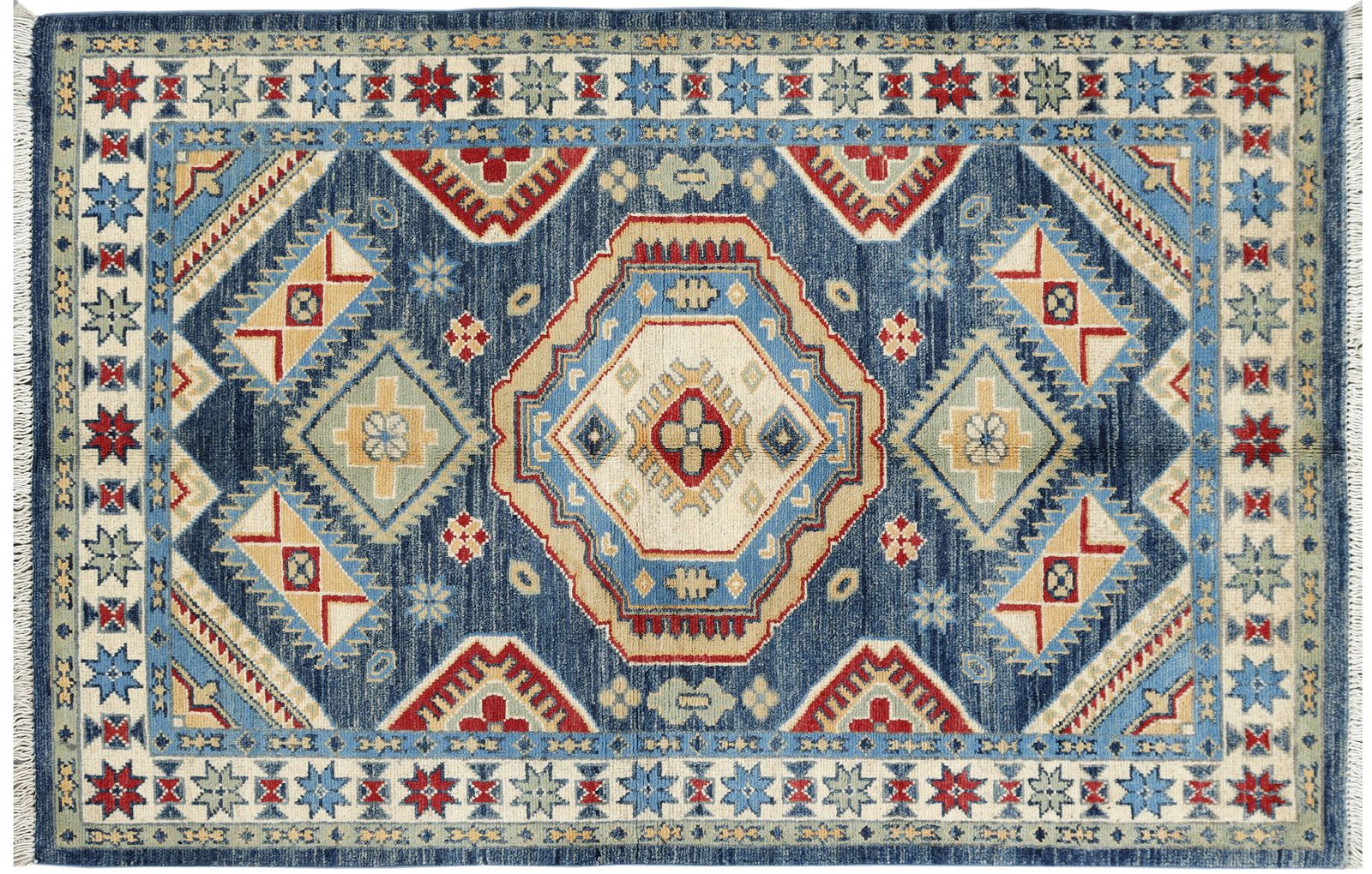 Traditioneel Kazak handgeknoopt blauw vloerkleed 3x5 photo buy