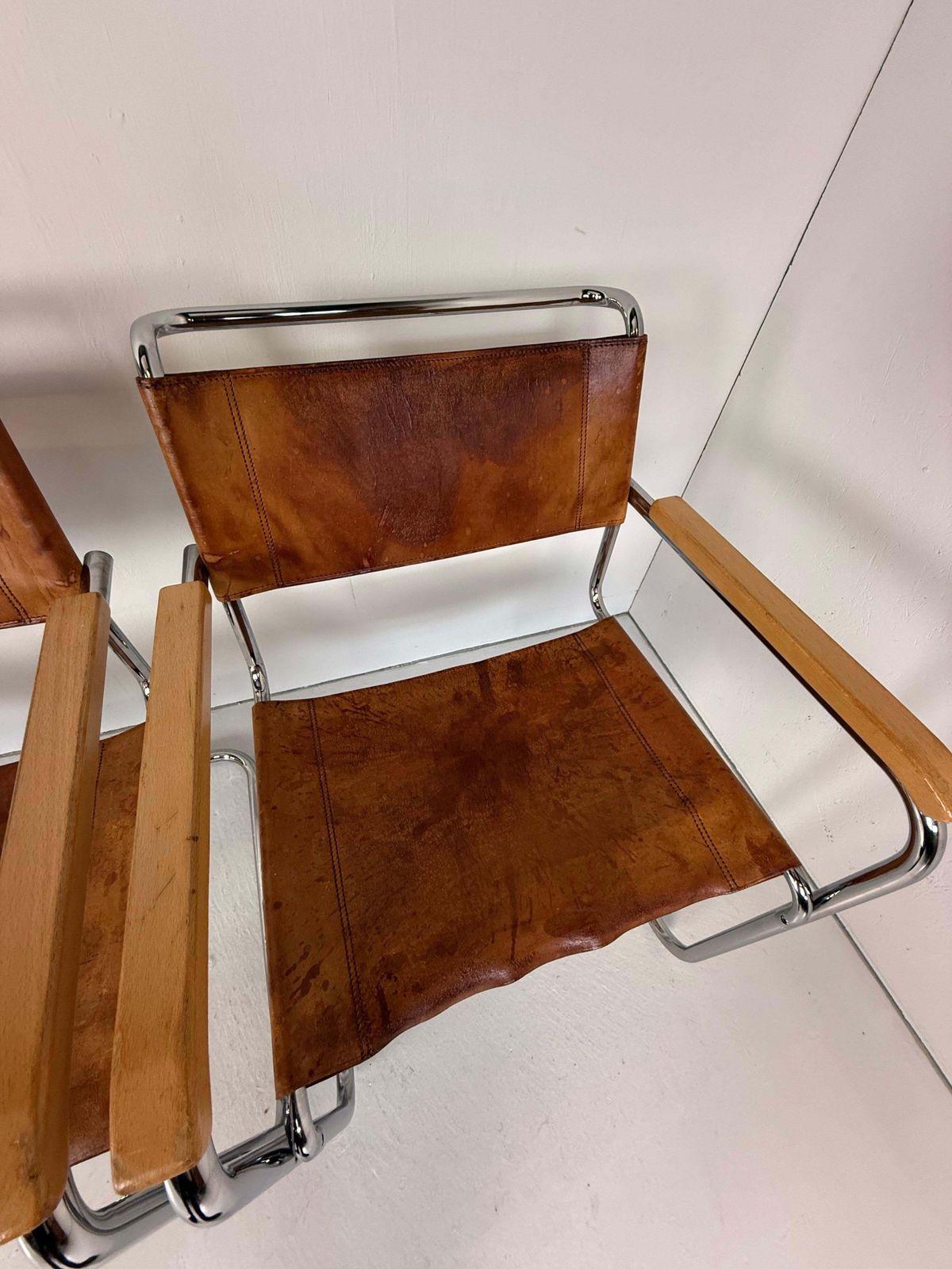 Set Of 6 Original Thonet S34 Cantilever Chairs In Cognac Leather & Chrome, 1970s photo vintage