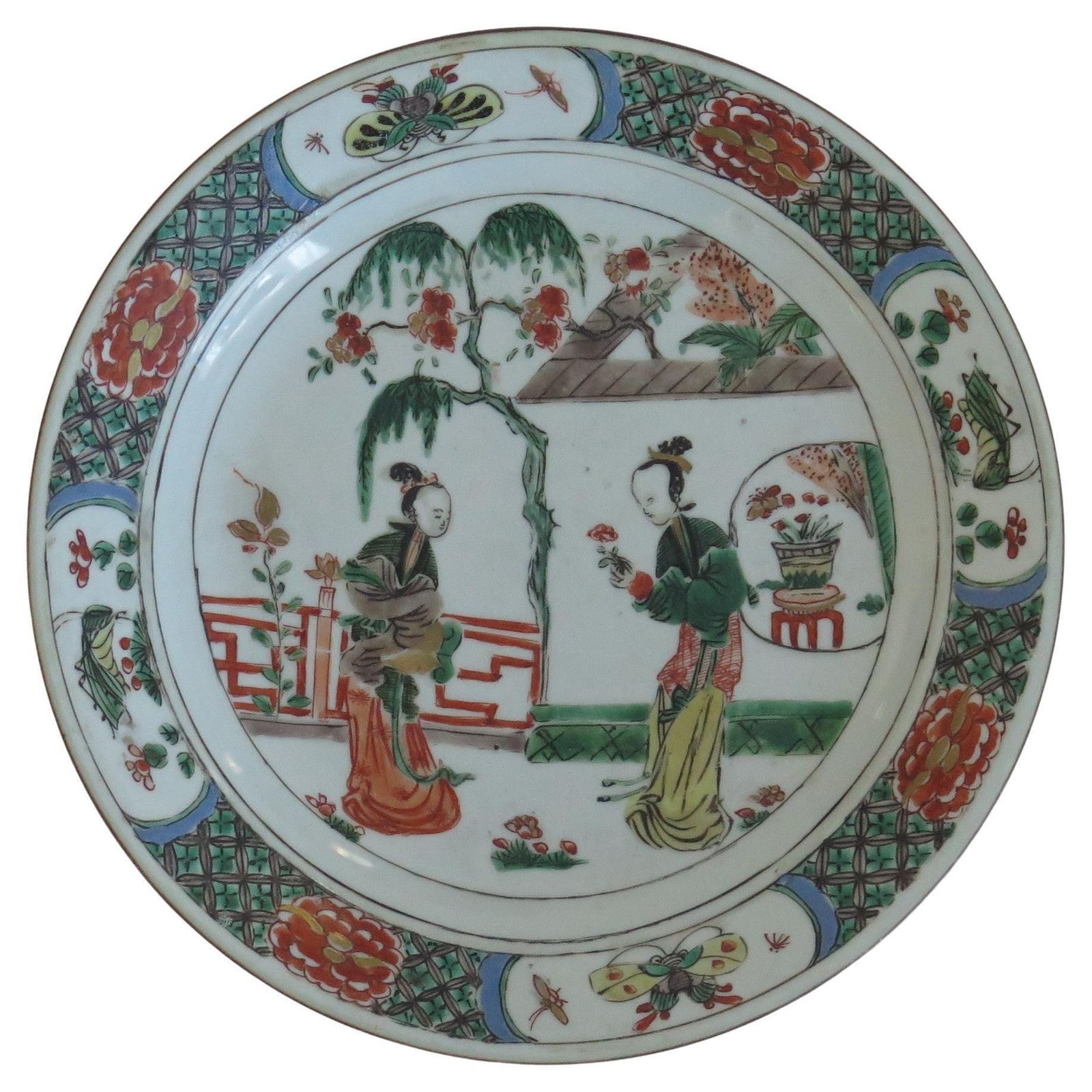 Chinese Famille Verte Plate, Hand Painted Porcelain, Kangxi Period C A 1690