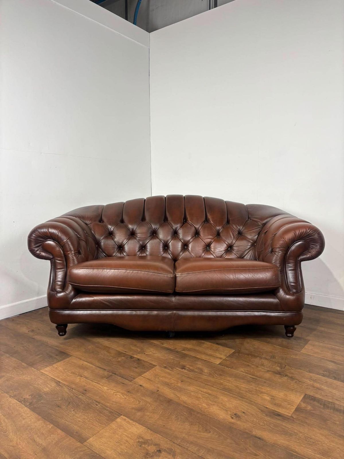 Thomas Lloyd Brown Leather Chesterfield Style Sofa
