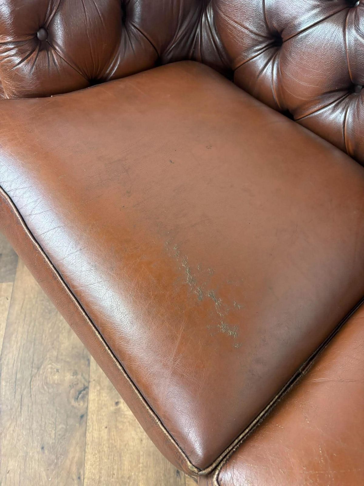 849.0 Thomas Lloyd Brown Leather Chesterfield Style Sofa photo