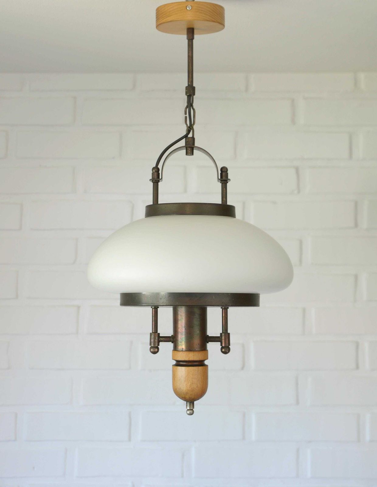 Vintage Lantern Pendant Light | Mid Century Opaline Glass Chandelier | Rewired Yugoslavian Hanging Lamp | Rustic Colonial photo furniture