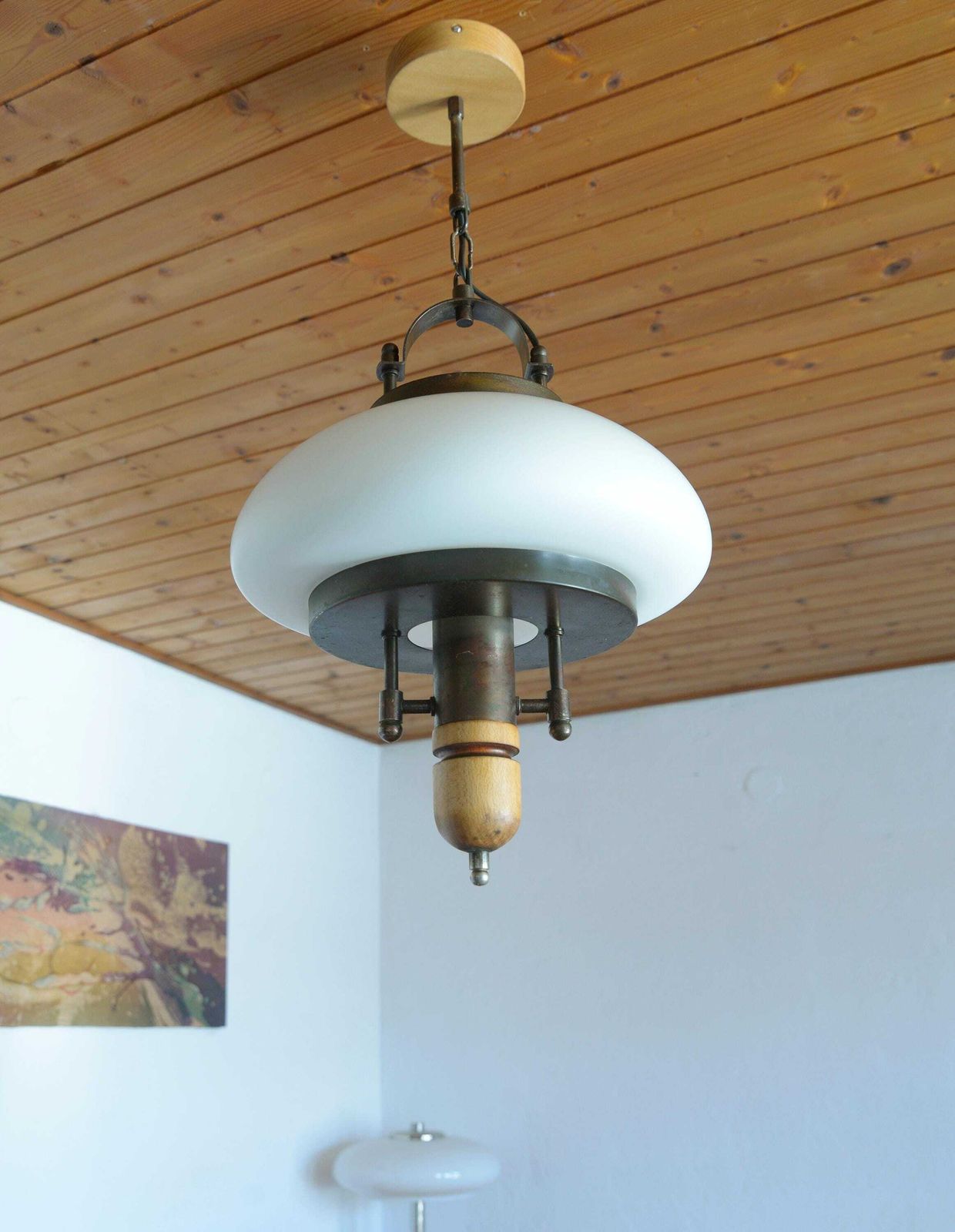 photo furniture Vintage Lantern Pendant Light | Mid Century Opaline Glass Chandelier | Rewired Yugoslavian Hanging Lamp | Rustic Colonial