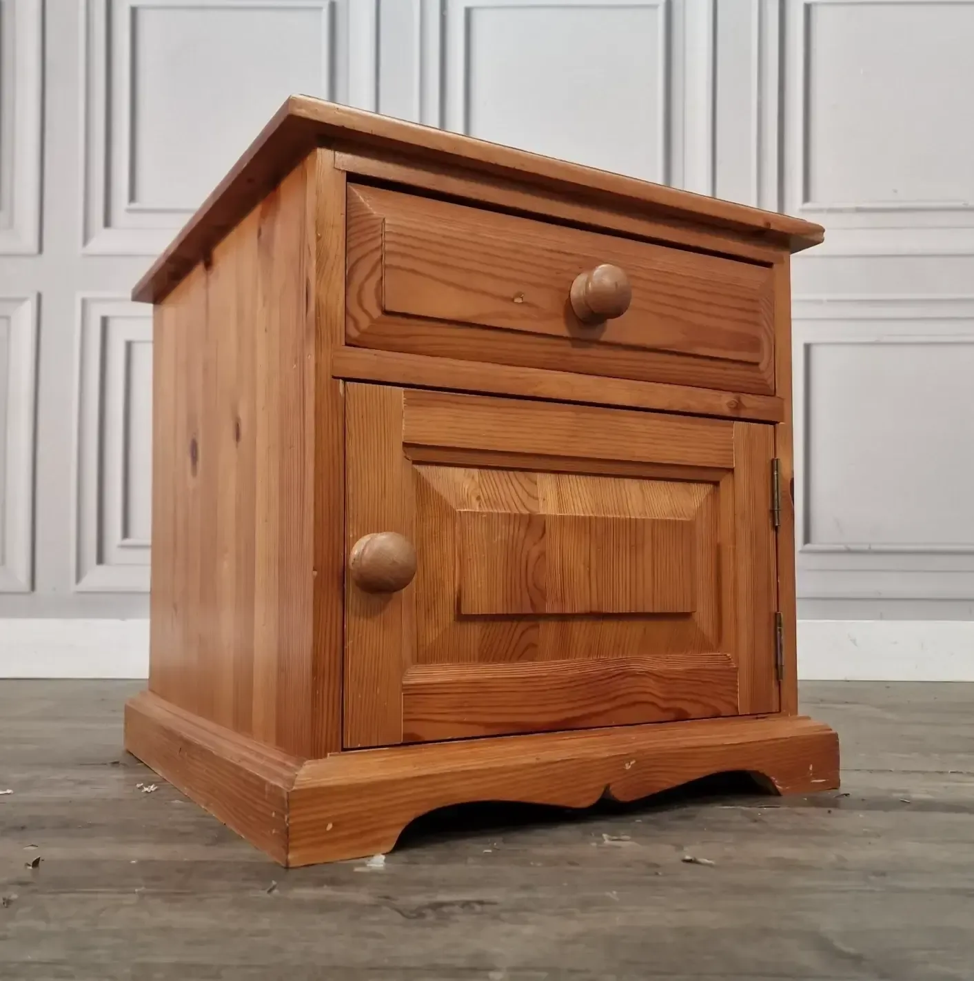 Vintage Pine Bedside Cabinet  Small Wooden Nightstand With Drawer And Cupboard